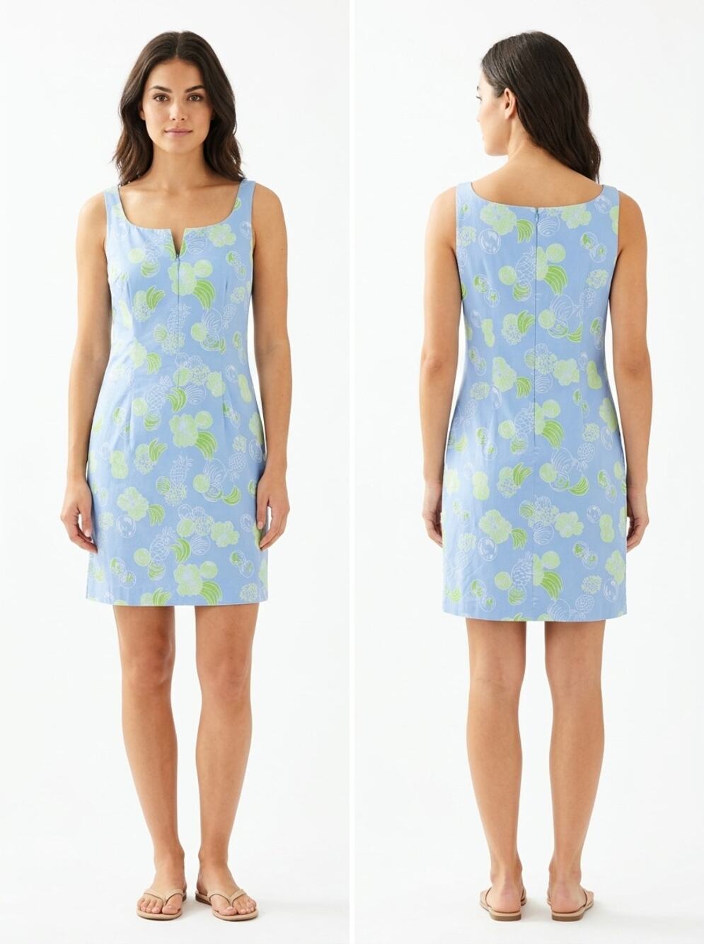 Lilly Pulitzer Blue Green Floral Notched Neck Shift Dress Women Size 6
